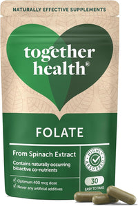Folate from Spinach | Natural Alternative to Folic Acid | 400 mcg | Contains 5-MTHF | Vegan | Made in The UK | 30 Capsules | Together Health