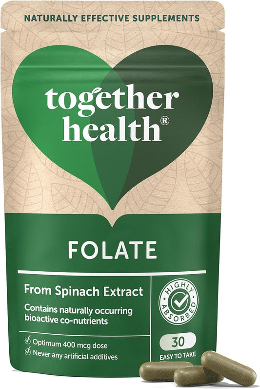 Folate from Spinach | Natural Alternative to Folic Acid | 400 mcg | Contains 5-MTHF | Vegan | Made in The UK | 30 Capsules | Together Health
