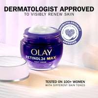 Olay Retinol 24 MAX Night Cream Face Moisturiser, Skincare with Antioxidant Vitamin E, 40% Glycerin Overnight Anti Aging Skin Care: Smooths, Renews and Hydrates, 50ml (vs Retinol24 Night Cream)