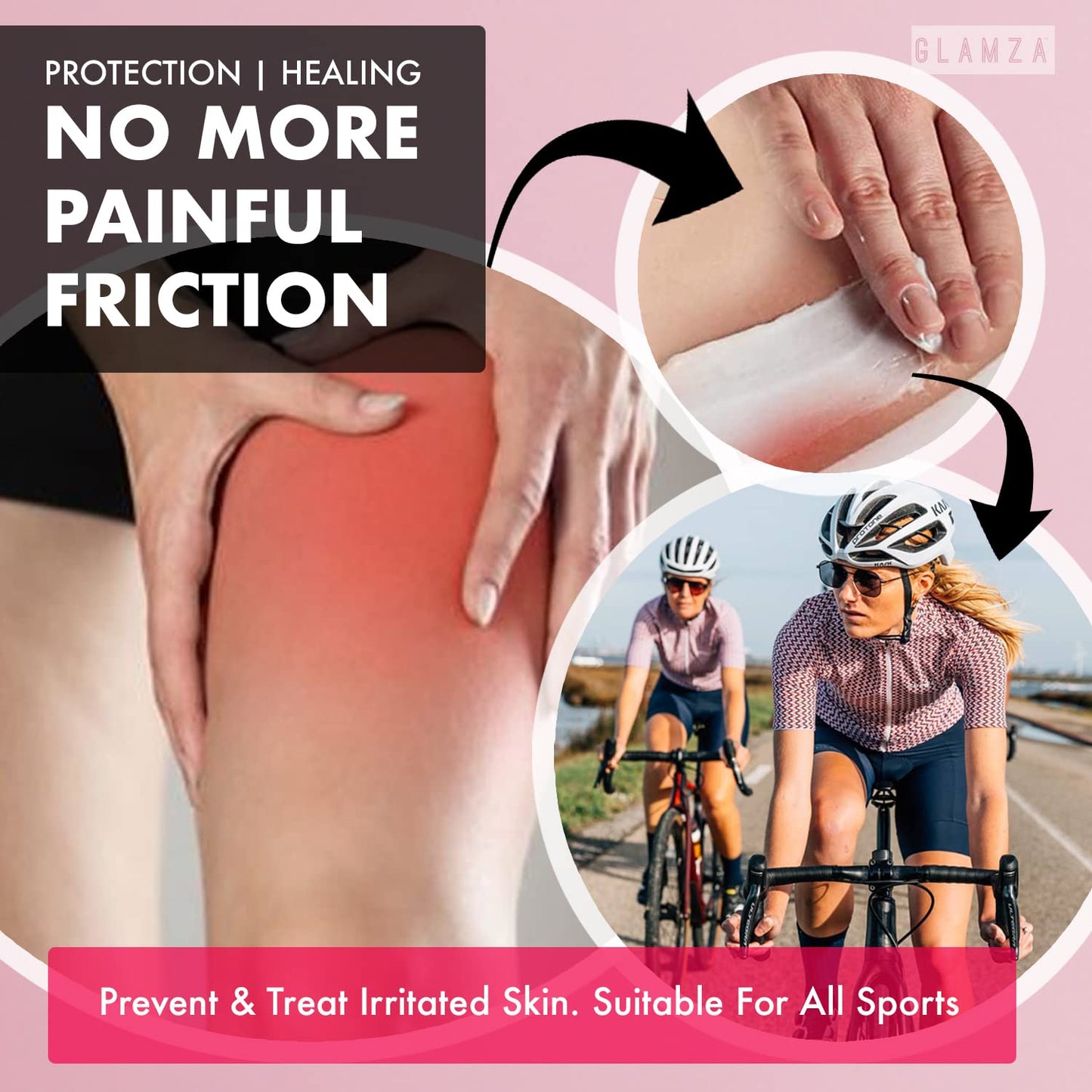 Glamza Chamois Cream GLAMZA ‘Chub Rub’ Anti Chafing Cream & Pair of Thigh Bands for Men & Women - Prevents Chaffing for Cyclists, Runners and More 50ml (Size E (62-70cm))