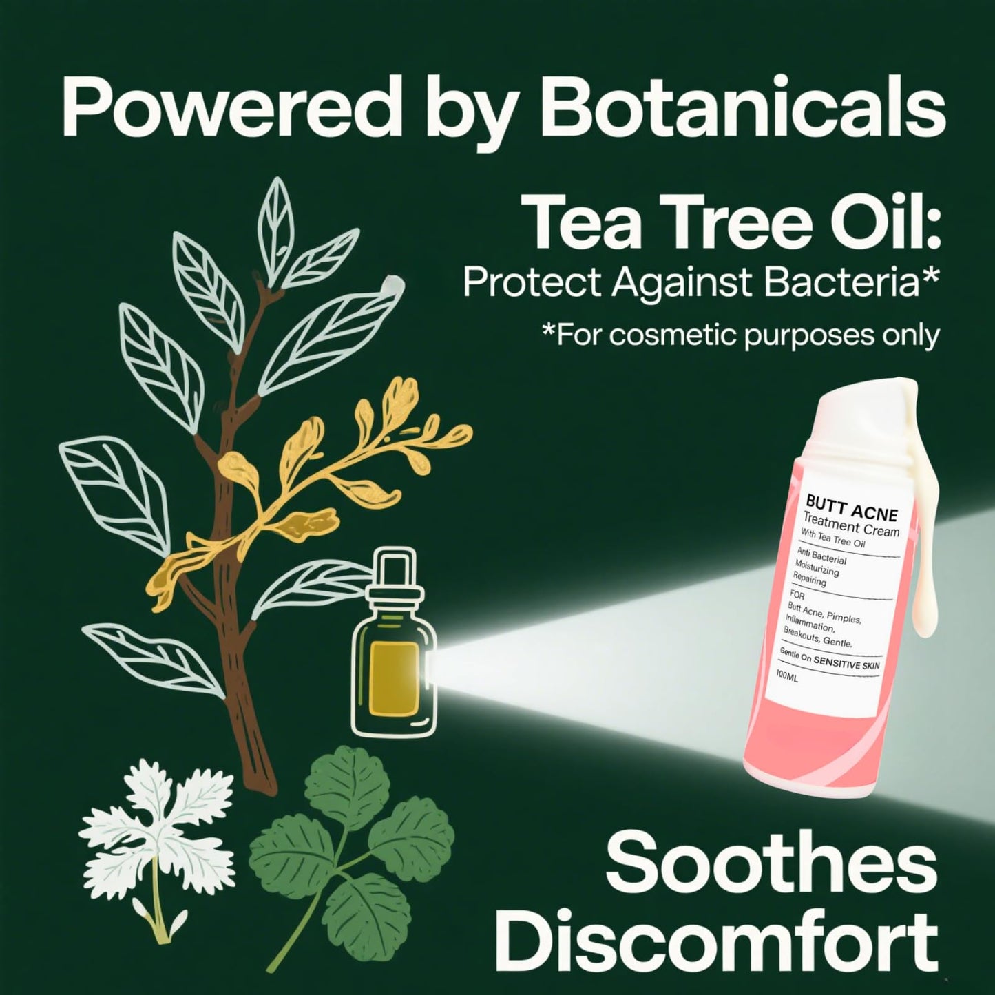 Butt Acne Cream 100ml, Butt Acne Treatment for Women with Tea Tree Oil, Body Acne Lotion for Back and Thighs, Acne Scar Cream and Pimple Spot Treatment for Smooth Clear Skin