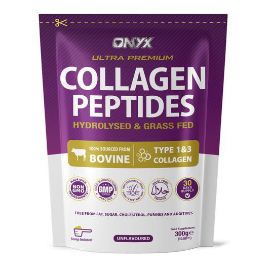 ONYX INGREDIENTS 101 Premium Collagen Powder (Type I, III) Hydrolysed Bovine Collagen Peptides Powder - Halal Certified - 19 Amino Acids - High Levels of All 8 Essential Amino Acids & BCAAs - 150g