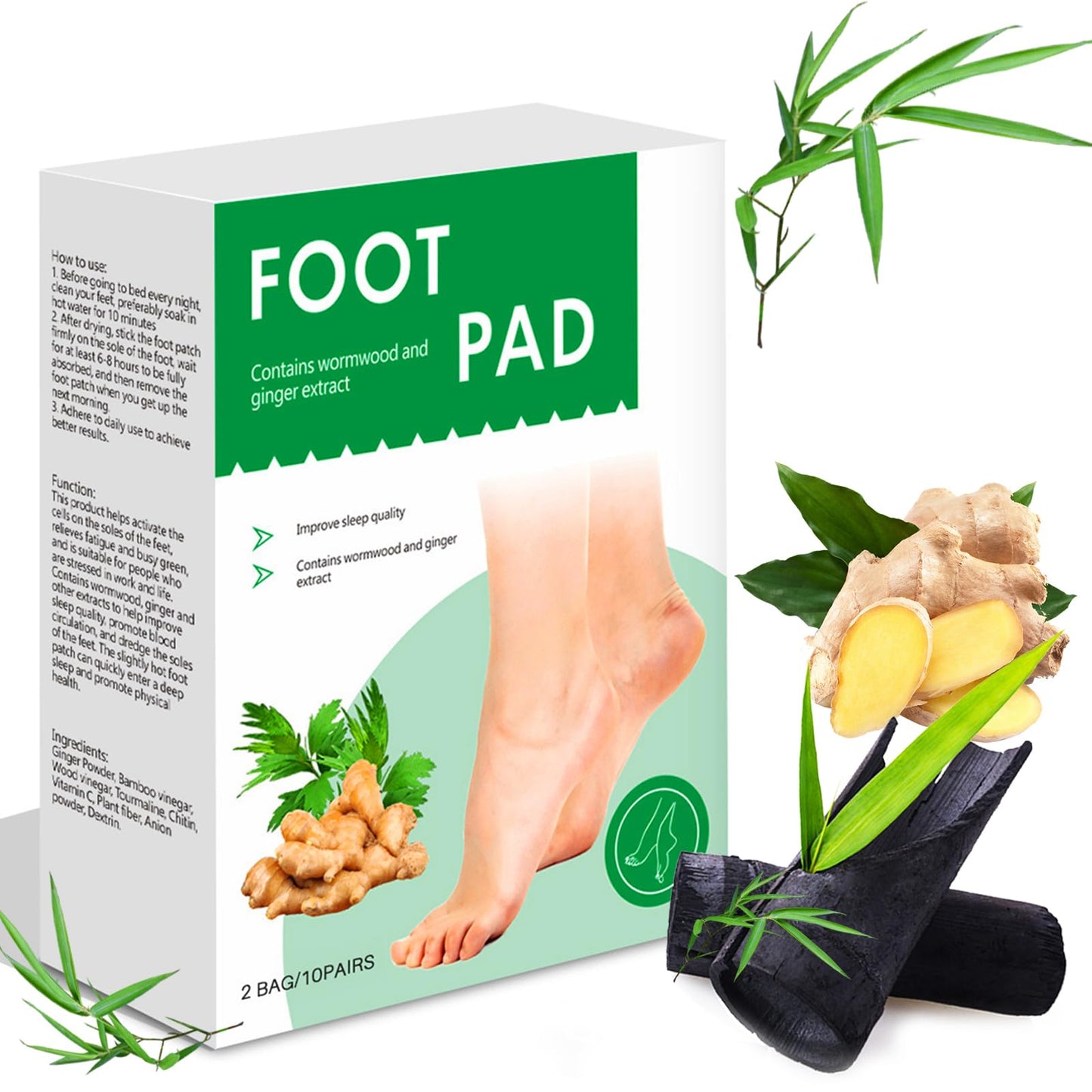 Angivlga Detox Foot Patches, 20 Pcs Deep Cleansing Detox Foot Pads to Help Remove Body Toxins with Natural Organic Bamboos and Ginger Powder for Stress Relief, Enhance Blood Sleep Aid&Deep Sleep (Ginger)