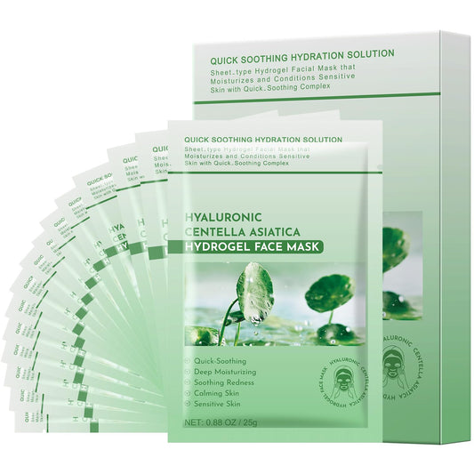 IREV Pack of 10 Centella Asiatica Calming Mask, Soothing Facial Masks with Aloe for Sensitive Skin, Daily Care Mositurizing Face Masks Skincare, Hyaluronic Acid Hydrating Sheet Face Mask Beauty Care