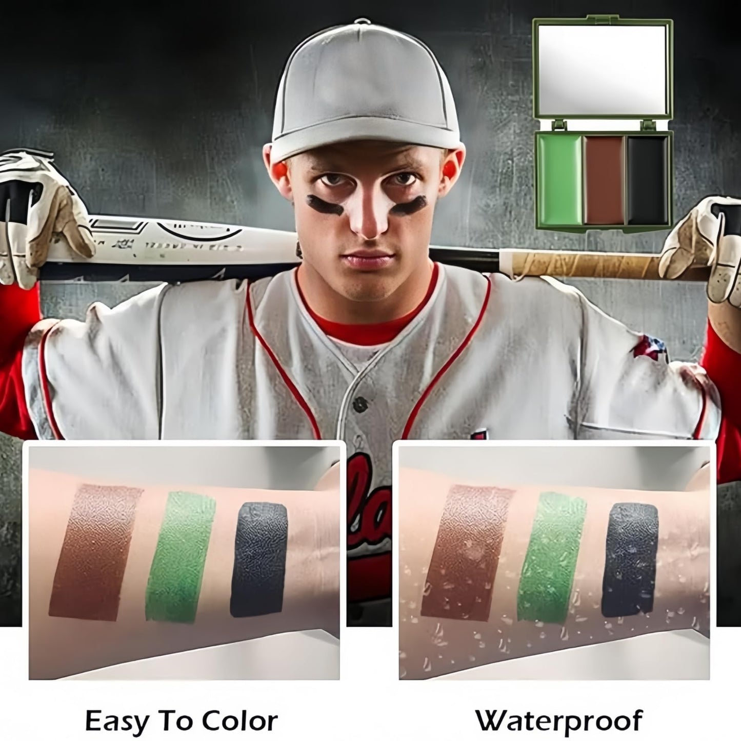 Fankayi 3 Color Camo Face Paint,Army Face Paint,Long Lasting Paint,Face Paint Palette,Waterproof Face Paint,Camouflage Makeup for Face,Suitable for Military Training & Outdoor Survival (Black/Brown/Green)