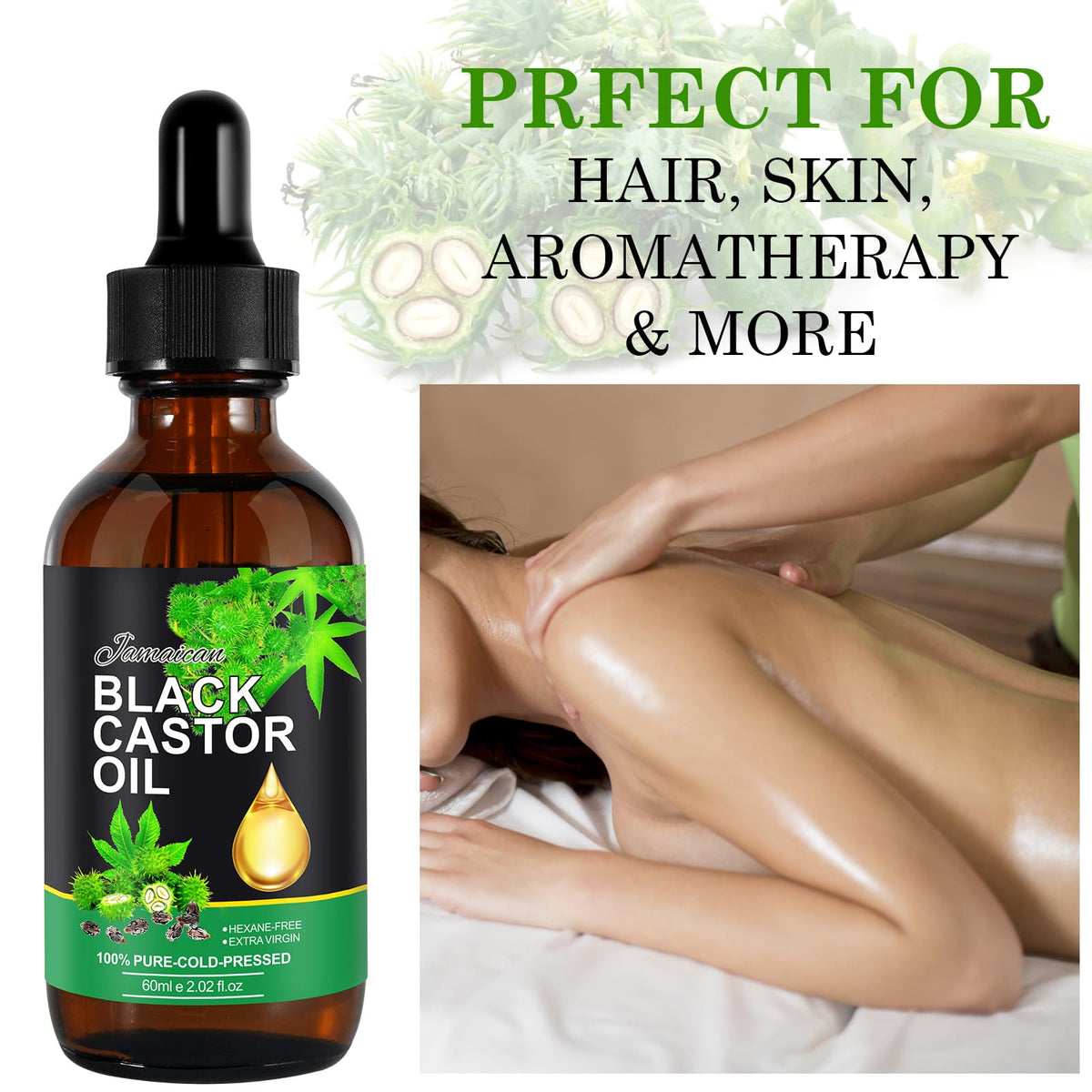 WeiweiLa PIUSEQEW Jamaican Black Castor Oil, Organic Castor Oil 100% Pure Cold Pressed Black Castor Oil Essential Oils for Body Face & Skin, Eyebrows Growth, Skin Moisturizer, 60ml
