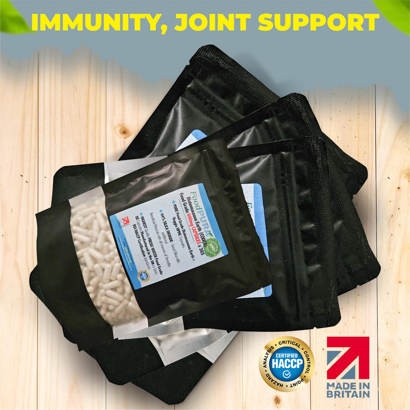 FoodPURA Food Grade Diatomaceous Earth Capsules (Codex) Pure White 94% Silica Fresh Water Sourced 600mg (365)