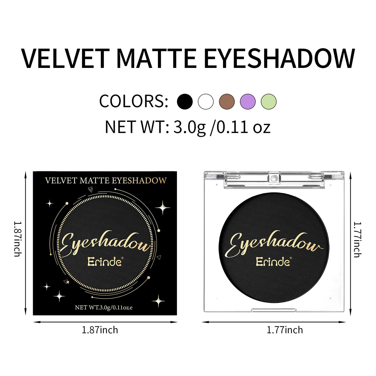 Erinde Light Black Eyeshadow, Mini Matte Eye Shadow, Pressed Powder Eye Palette, Long-Lasting Makeup, Ultra-Blendable, Pigmented Color, Vegan Formula, #01