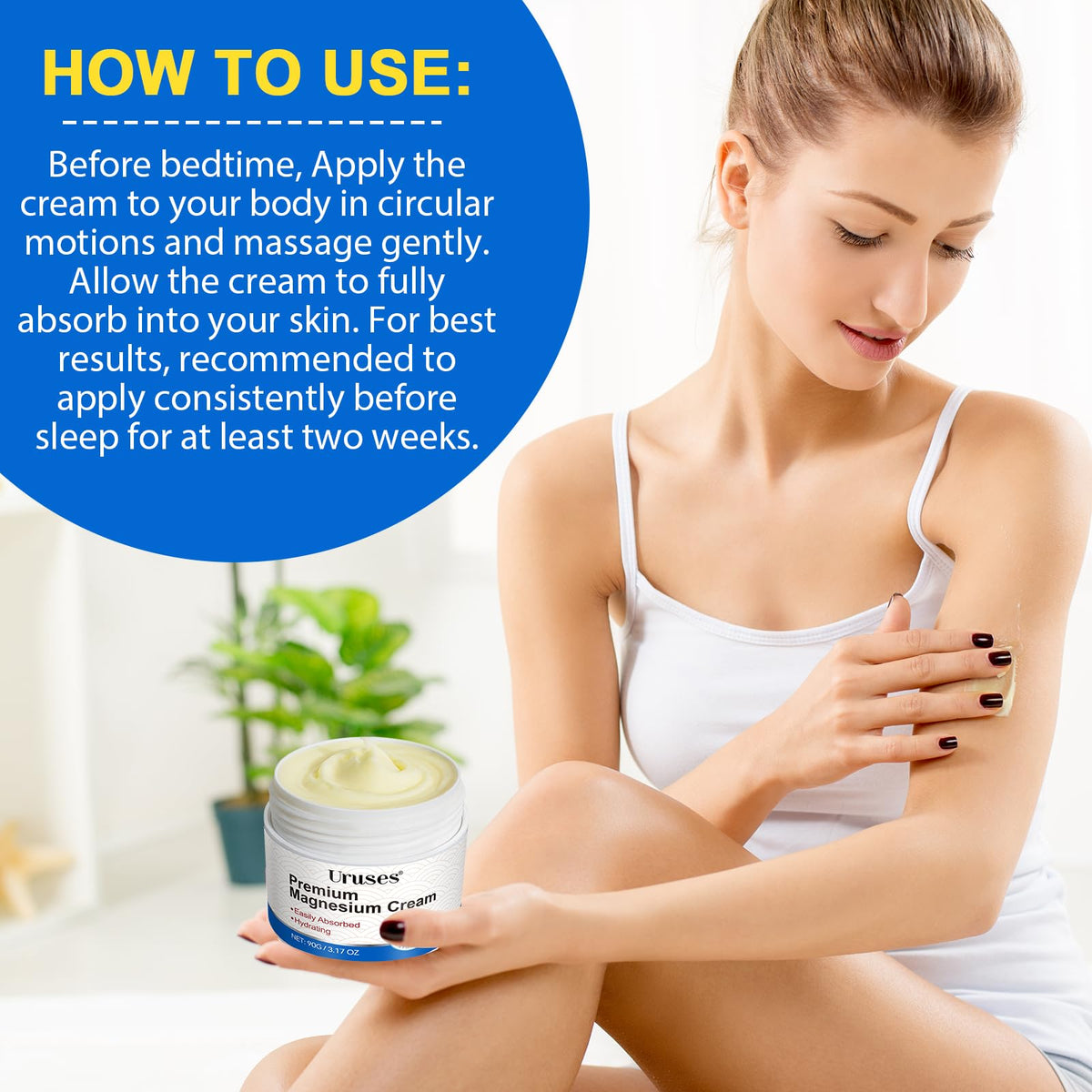 Uruses Magnesium Cream – Natural Magnesium Butter for Leg, Muscle, Joint Care, Soothing Body Butter | Hydrating Cream, 90g