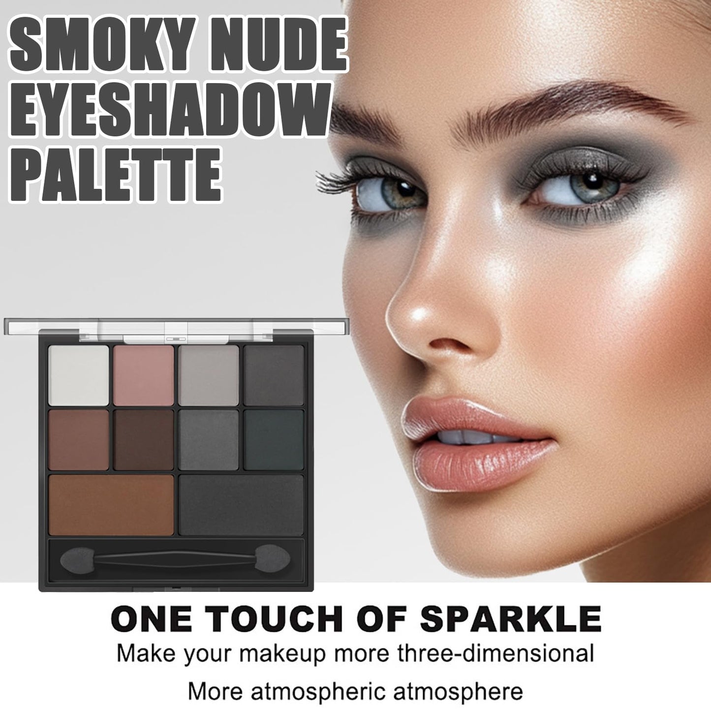 AuraAnge Black Eyeshadow - Matte Smokey Eyeshadow Palette - Intense Pigment Grey & Black Shades, Waterproof & Long-Lasting. Includes Dual-Ended Brush for Effortless Smokey Eye Looks, Suitable for Women