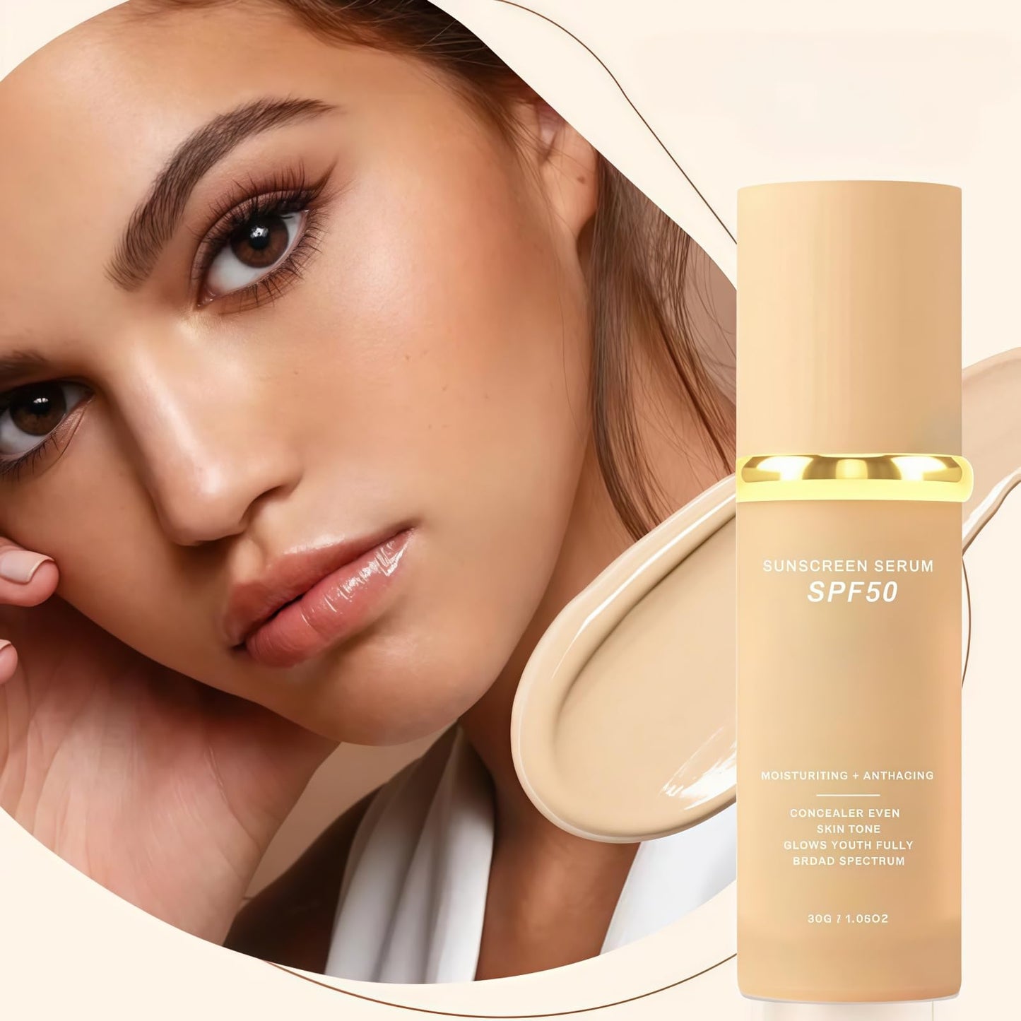 Jinjiar 4 in 1 Moisturizing Full Coverage Liquid Foundation,Sunscreen Serum Spf 50 Foundation,Color Correcting Primer with Spf 50+,Skin Tint Foundation,Face Suncream,Found-ation Matte,Waterproof Found-ation