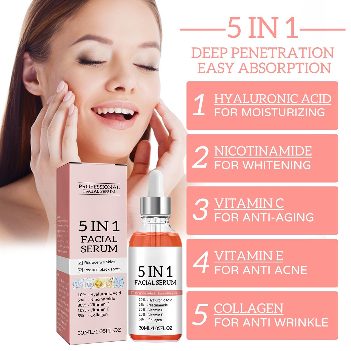 OKAQEE 30% Vitamin C Serum for Face - Skincare with 10% Hyaluronic Acid &Vitamin E and 5% Niacinamide & Collagen - Dark Spot Remover for Face - Anti Aging Facial Brightening Serum - Improve Dull Tired Skin