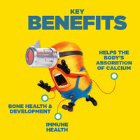 Nutriburst Minions Mighty Bones Vitamins for Kids - Chewable Vitamin D3 + Calcium Gummies for Healthy Bone Development - Vegan + Sugar Free - Fruity Flavour - 60 Gummies