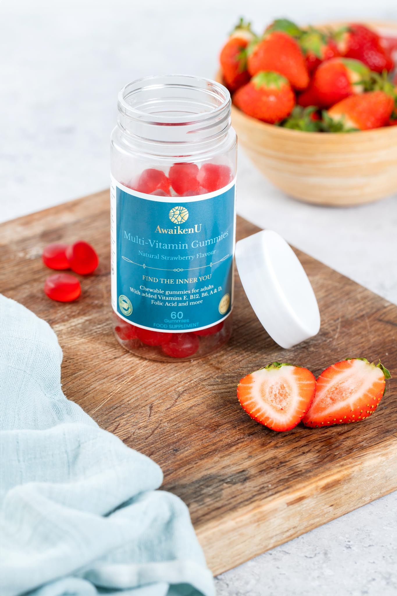 AwaikenU Multivitamin Gummies for Adults- Strawberry Flavour- 60 Gummies- Essential Vitamins and Minerals-