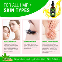 Jamaican Black Castor Oil,60ML Massage Oil for Aromatherapy, 100% Pure Natural Cold Pressed Organic Castor Oil, Stimulate Growth for Hair, Eyelashes, Eyebrows, Skin Moisturizer & Hair Oil and Body Oil