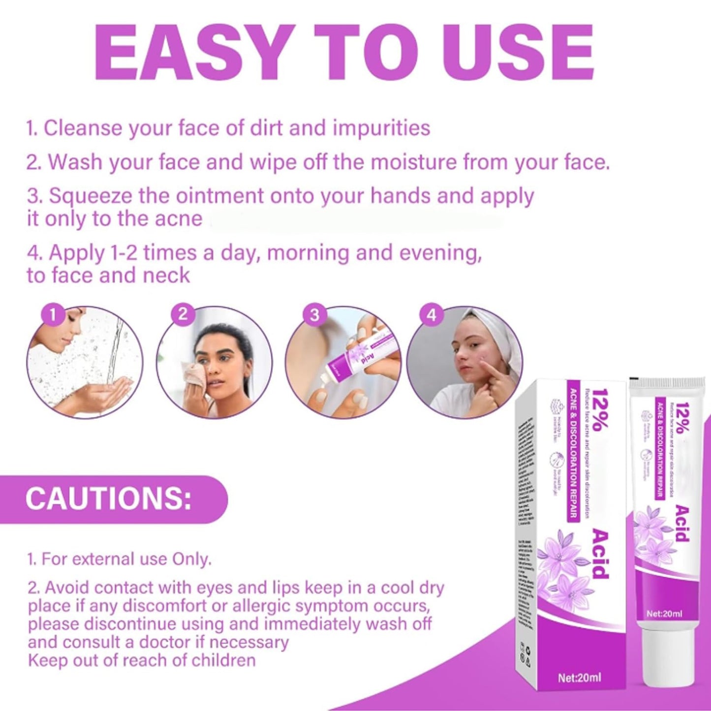MEITREND Acid 12% Facial Serum,2PCS Rosacea Treatment for Face,Anti Acne Cream for Women & Men,Anti Redness Cream for Face,Reduce Acne & Removes Redness,Skin Care Gel