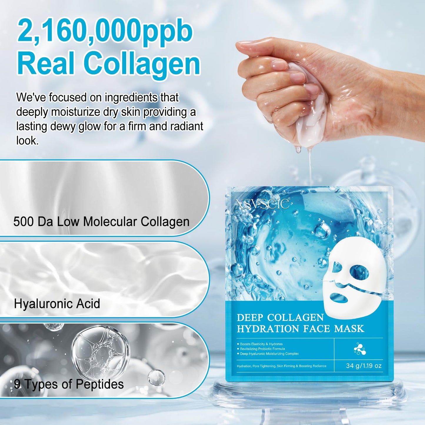 Lxitian Collagen Face Masks Skincare, Collagen Mask with Hyaluronic Acid,Hydrogel Collagen Mask Overnight Face Mask,Real Deep Hydrating Face Mask,Pore Minimizing,Firming Anti Wrinkle Aging Lifting,Deep Repair