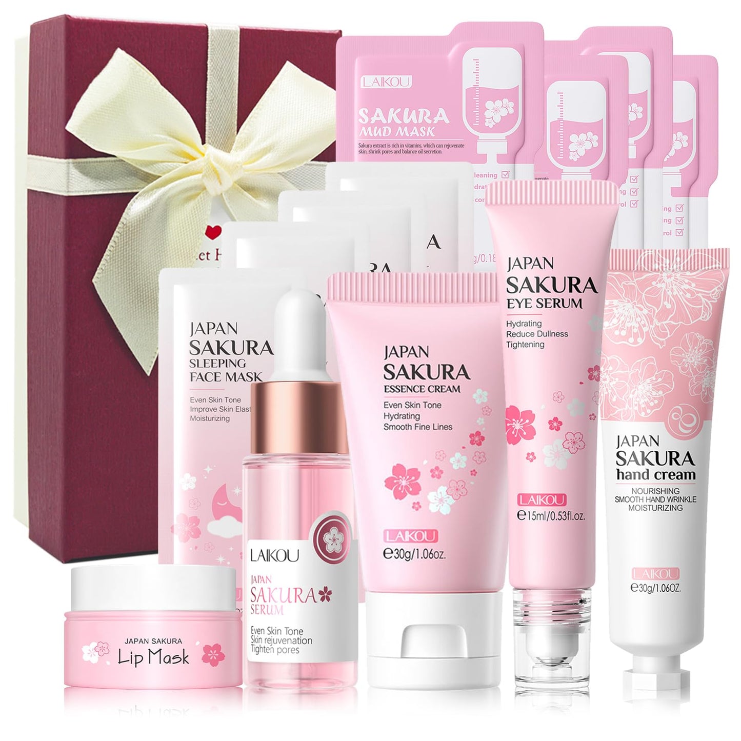 GUOUURR Skincare Set for Teenage Girls Gifts Kits, Skin Care Sets & Kits - Essence Cream,Serum,Eye Serum,Lip Mask,Hand Cream,4 Pcs Face Masks,4 Pcs Mud Masks with Gift Box