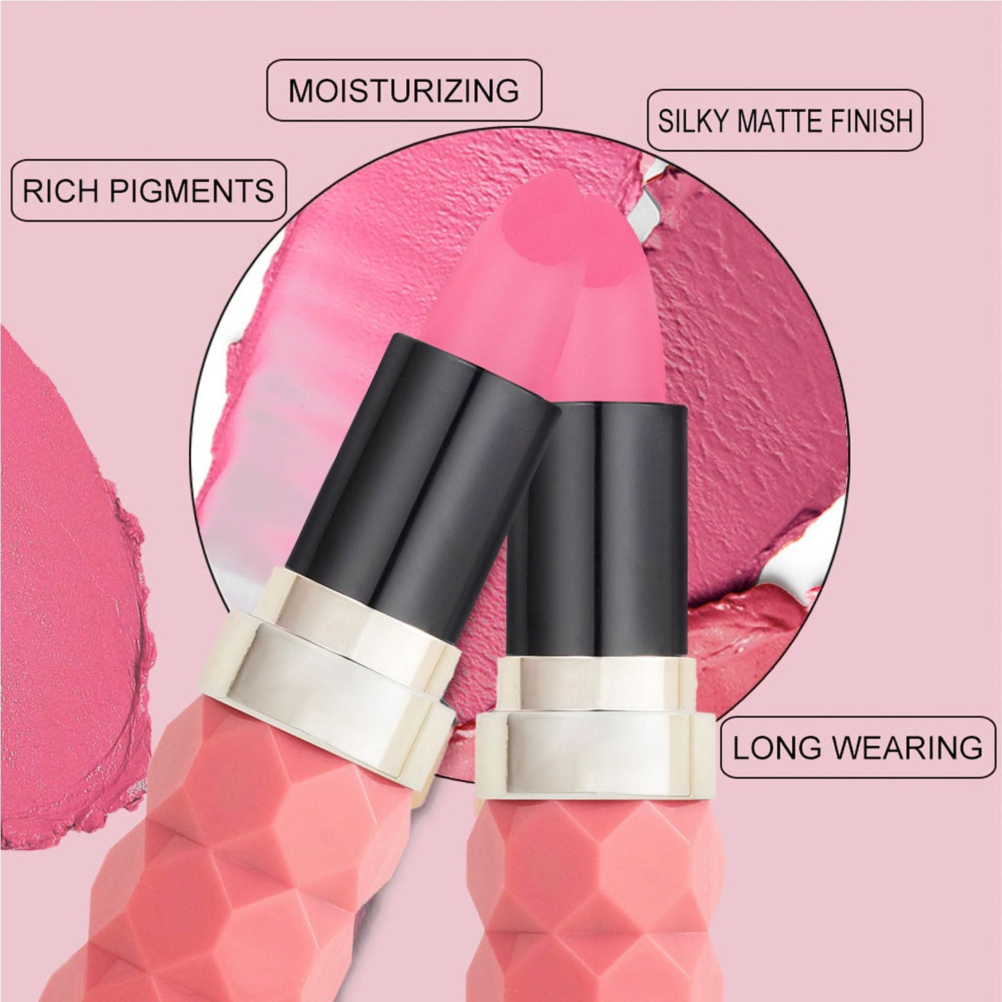 LYNTYAOU Bright Pink Lipstick, Silky Smooth Matte Pigmented Full-Coverage Waterproof Non-Sticky Tinted Lip Balm, Vivid Pink Lip Stick for Women Long Lasting, Gift for Girls & Women