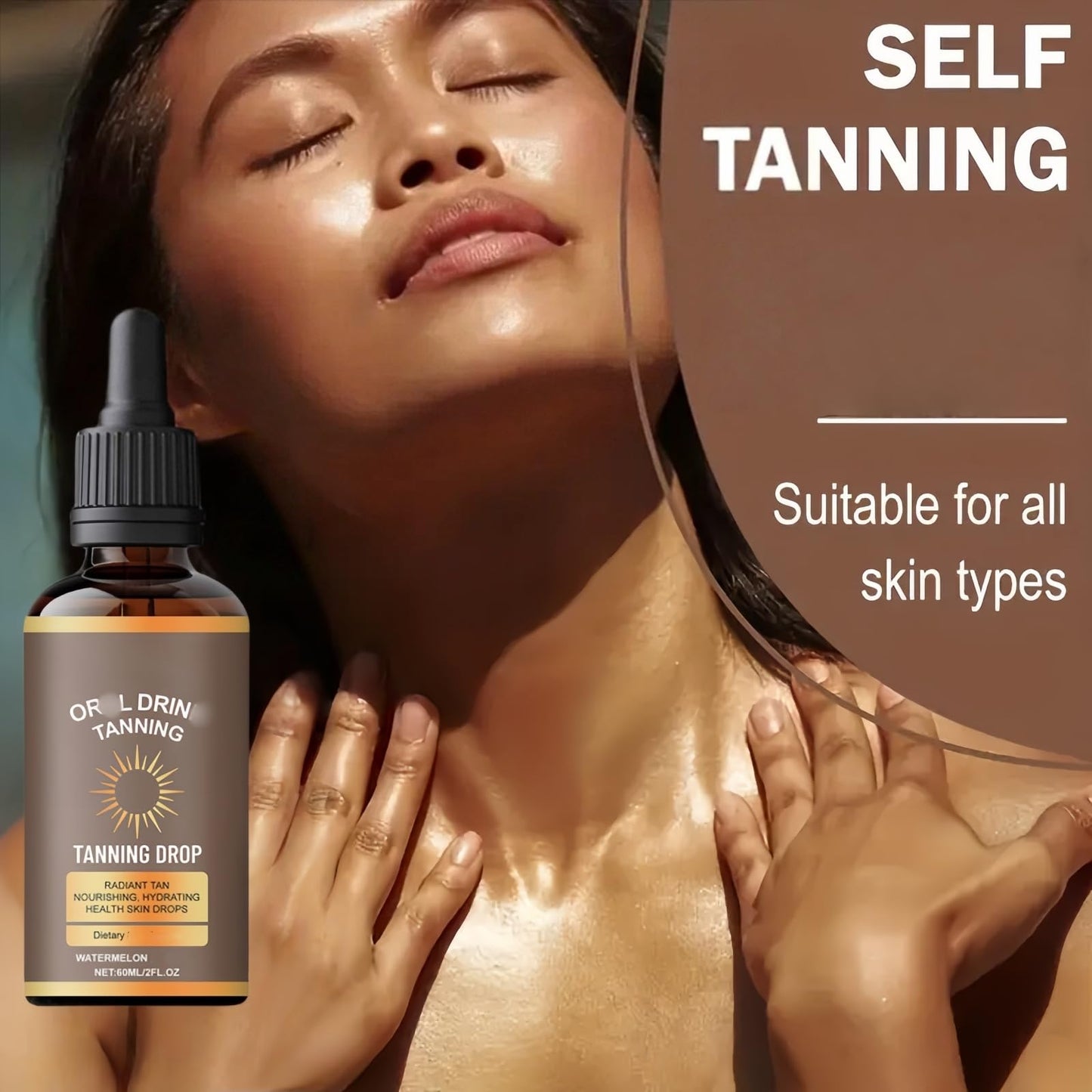 Jinjiar Sunless Tanning Drops,Sunless Self Tanning Drops,Enhancing Natural Skin Tone Without the Sun Damage,Gradual Nourishing Face Tan Dr-op,for All Skin Types,Tan-ning Dro-ps Dr-ink,Sunbed Cream Accelerator