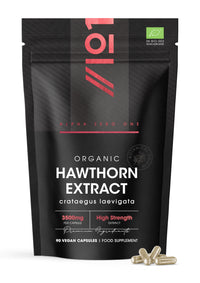 ALPHA01 Organic Hawthorn Extract 7500mg – 90 Vegan Capsules – High Strength Hawthorn Berry Supplement 15:1 Extract – Resealable and Recyclable Pouch by Alpha01