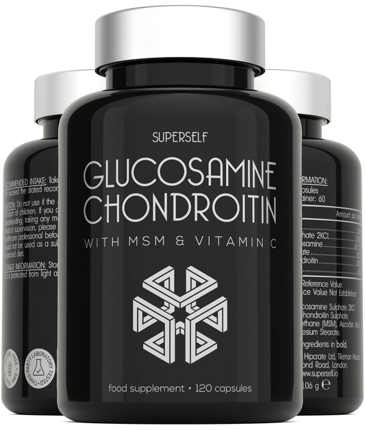 Glucosamine and Chondroitin High Strength - Glucosamine Sulphate with Chondroitin, MSM & Vitamin C - 120 Capsules - 1720mg Glucosamine Complex for Men & Women - Combination Supplements for Joints