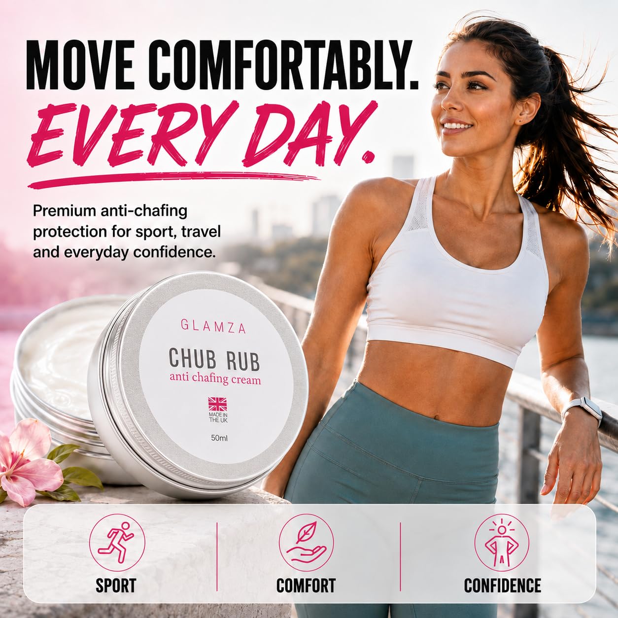 Glamza Chamois Cream Chub Rub’ Anti Chafing Cream for Men & Women - Prevents Chaffing for Cyclists, Runners and More 50ml