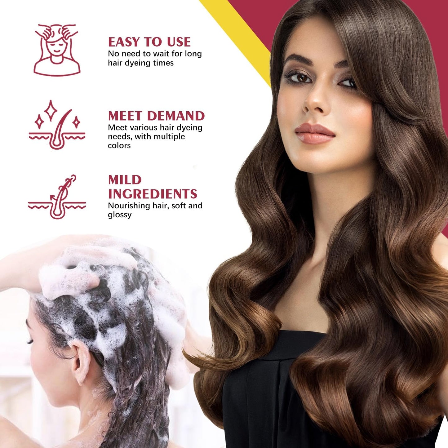 Polar Hair Dye Shampoo,Hair Care Instant Dye Shampoo,3 in 1 S/hampoo for Color Treated Ha/ir,Ha/ir Dy/e Shamp/oo Women,H/air Colour Sh/ampoo,Natural H/air D/ye Sh/ampoo,Colouring Sham/poo,Light Brown
