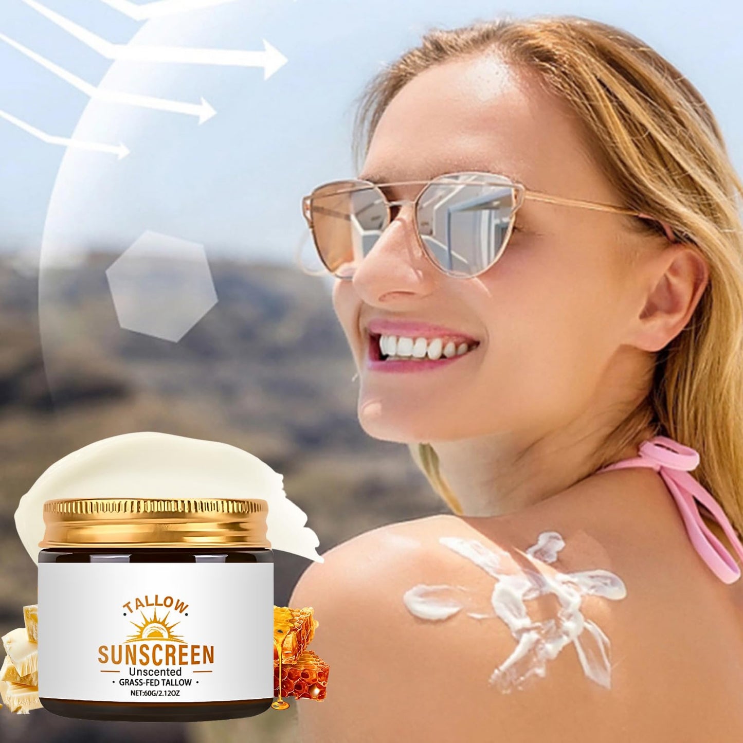 TBeautfave Beef Tallow Sunscreen SPF 50+, Grass Fed Beef Tallow for Face Sun Cream SPF 50,Body & Face Sunscreen for Dry Sensitive Skin, Lightweight, Non Greasy, Unscented, 60g