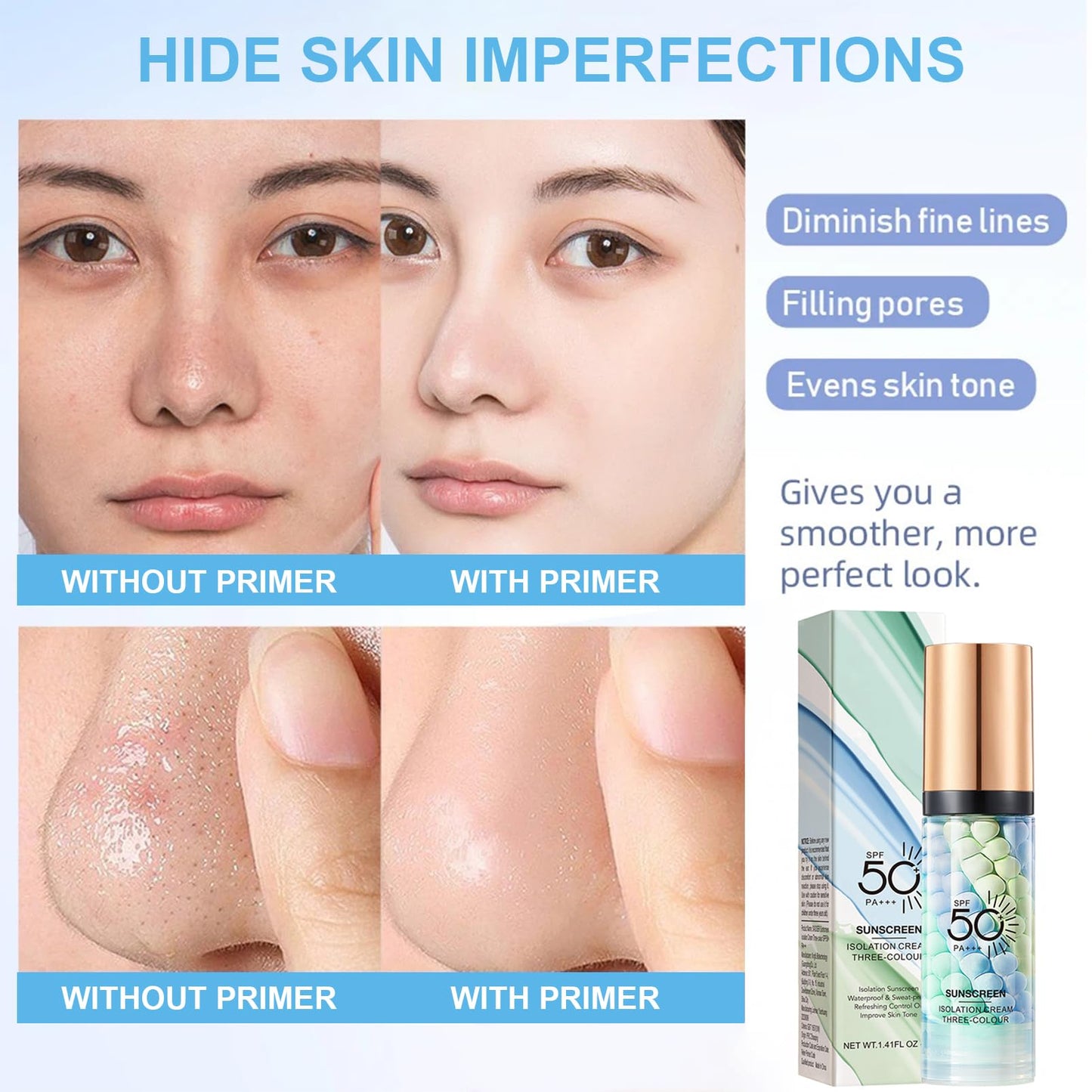 MrCuvaryas Primer Makeup with SPF 50, Hydrating Face Primer, Makeup Primer for Face, One Step Colour Corrector Primer,Waterproof & Long Lasting, SPF 50 UVA & UVB Protection Immediately