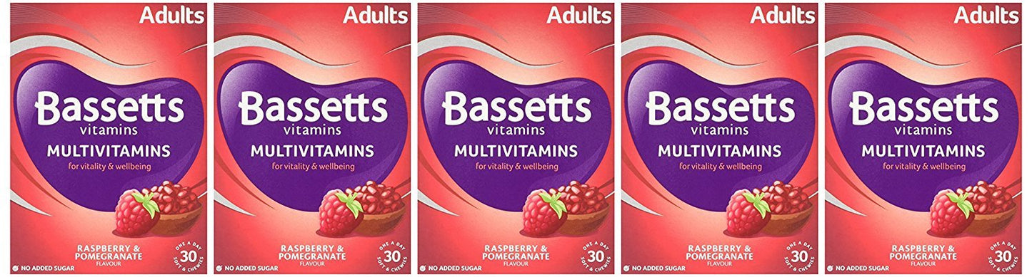Bassetts Vitamins Bassetts Adults Raspberry and Pomegranate Flavour Soft and Chewy Multivitamins - Pack of 5, Total 150 Pastilles