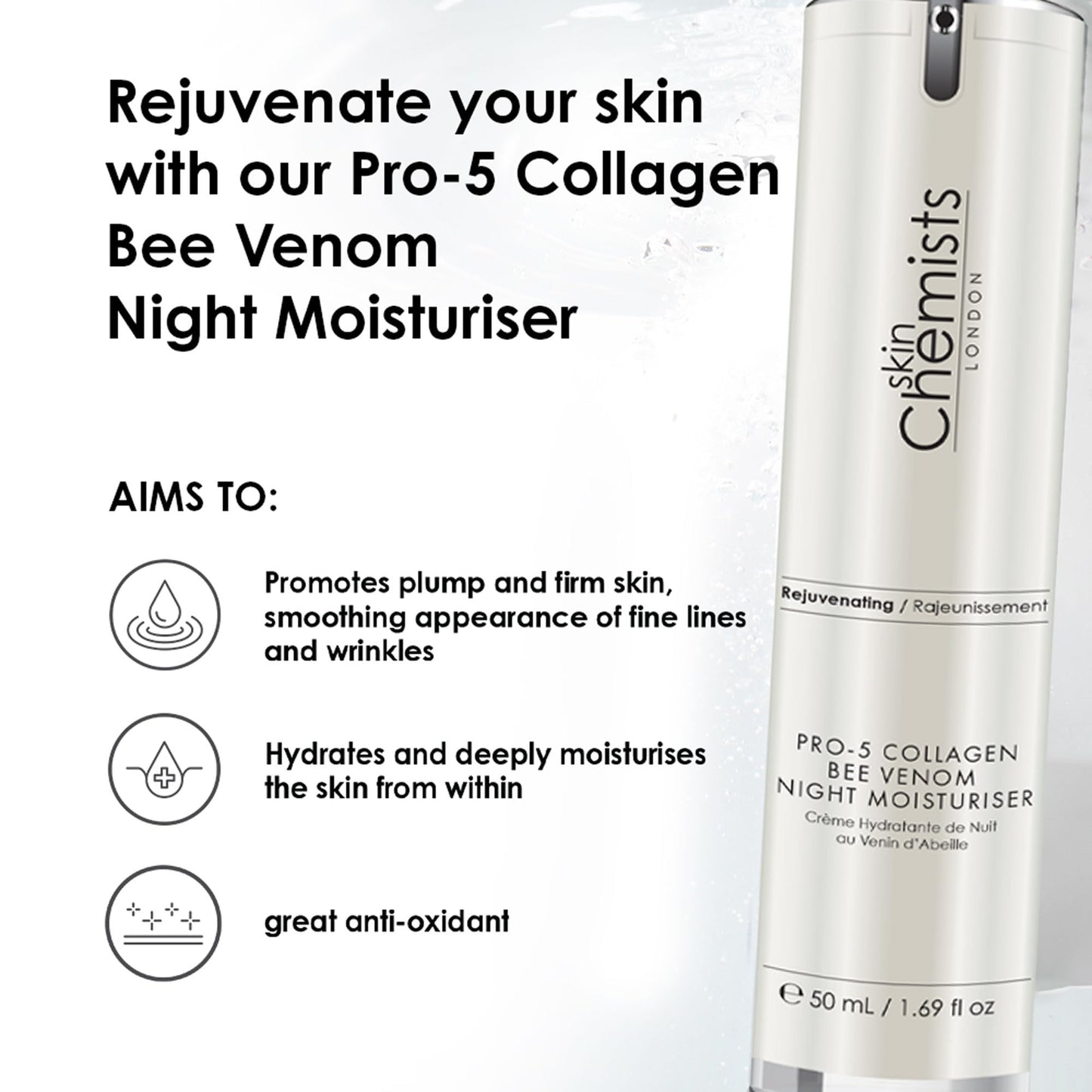 skinChemists Pro-5 Collagen Bee Venom Night Moisturiser 50ml | Boost Collagen, Firm Skin, and Reduce Wrinkles for Youthful Radiance - Advanced Anti-Aging Formula