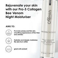 skinChemists Pro-5 Collagen Bee Venom Night Moisturiser 50ml | Boost Collagen, Firm Skin, and Reduce Wrinkles for Youthful Radiance - Advanced Anti-Aging Formula