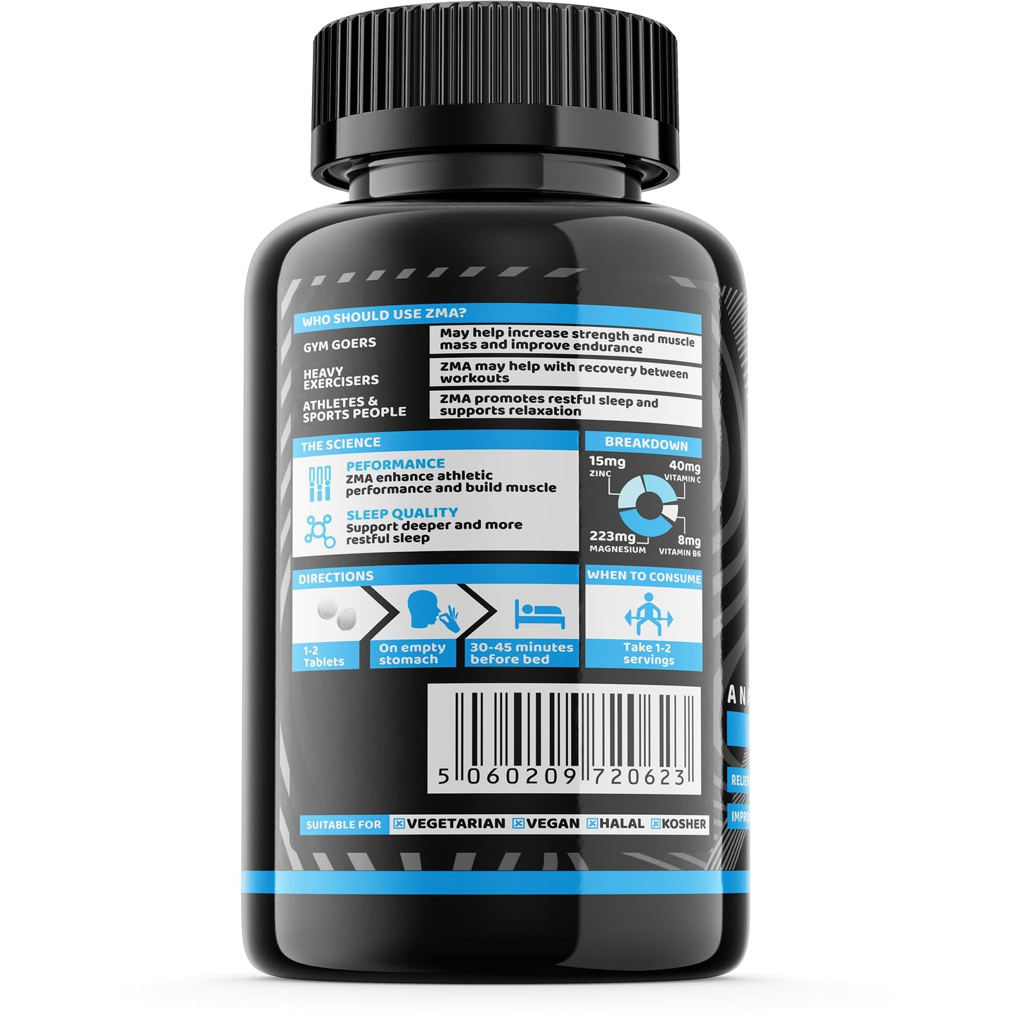 ZMB6 60 Tablets Gluten Free Vegan Vitamin B6, Magnesium and Zinc Tablet | Normal Muscle Function & Energy Yielding Metabolism | Muscle Growth & Sleep Support | PROELITE UK (60 Count (Pack of 1))