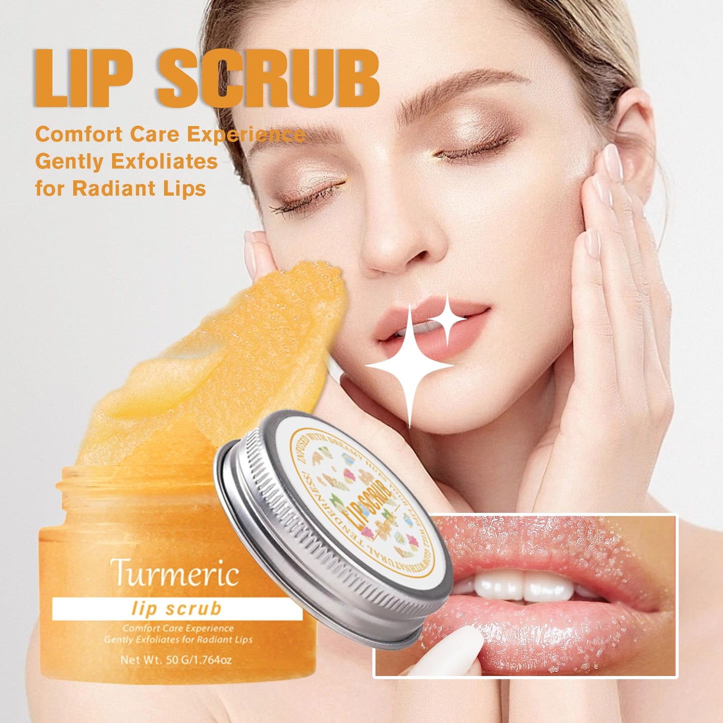 Turmeric Lip Scrub Exfoliator, Vitamin C Lip Scrub, Moisturizing Lip Care to Remove Dead Skin, Lip Lightening For Dark Lips, Lip Exfoliator Scrub, Sugar Scrub for Chapped & Cracked Lips for Lip Repair