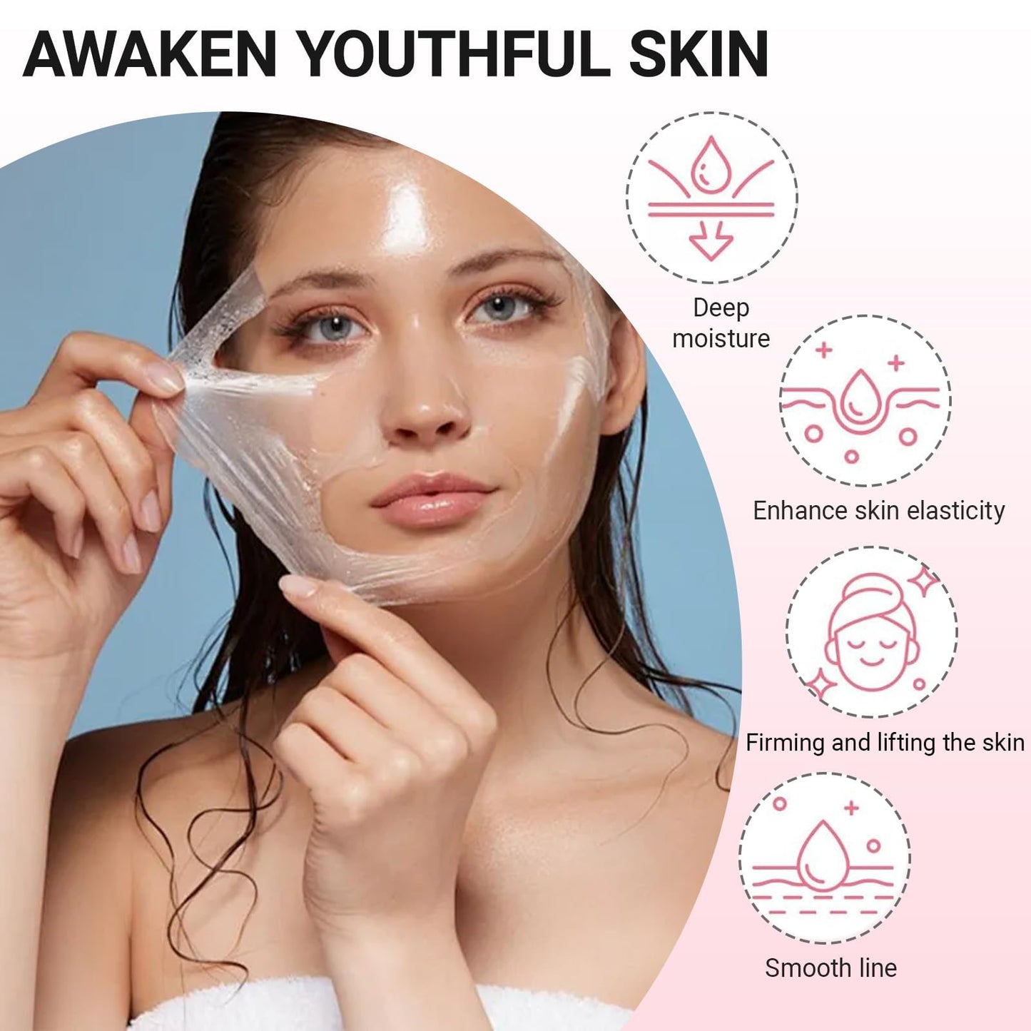 Beauthink Overnight Collagen Peel Off Face Masks – Hydrolyzed Collagen Facial Skincare for Loose and Dull Skin. Firm and Brighten The Skin, For Elasticity & Hydration, Night Wrapping Mask for Youthful Elasticit