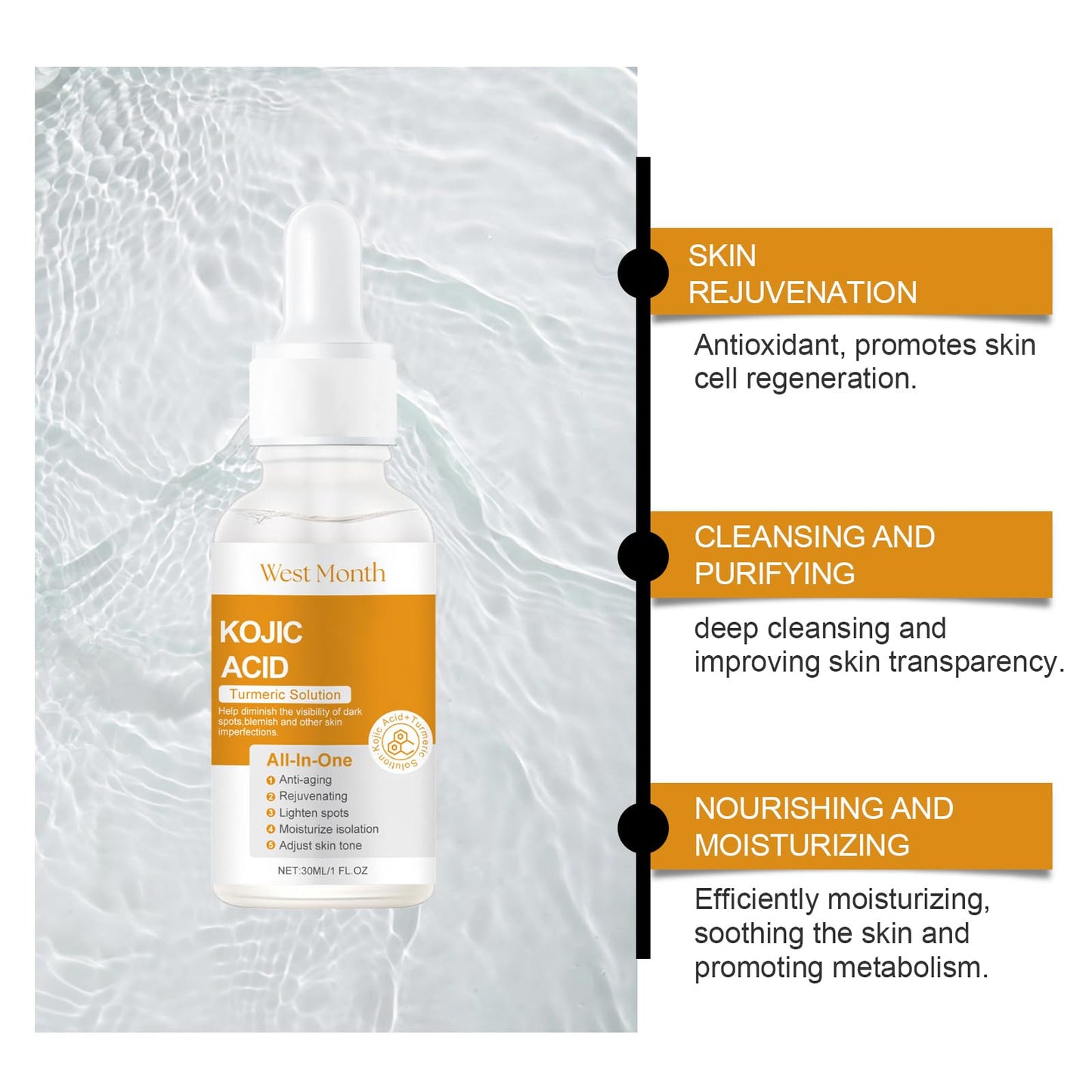 ChicNana Kojic Acid Turmeric Oil - Dark Spot Remover for Face - Kojic Acid Serum - Turmeric Oil Dark Spot Corrector - Kojic Acid Remove Facial Melasma Acne - Anti Aging Face Serum Moisturzing(2pc)