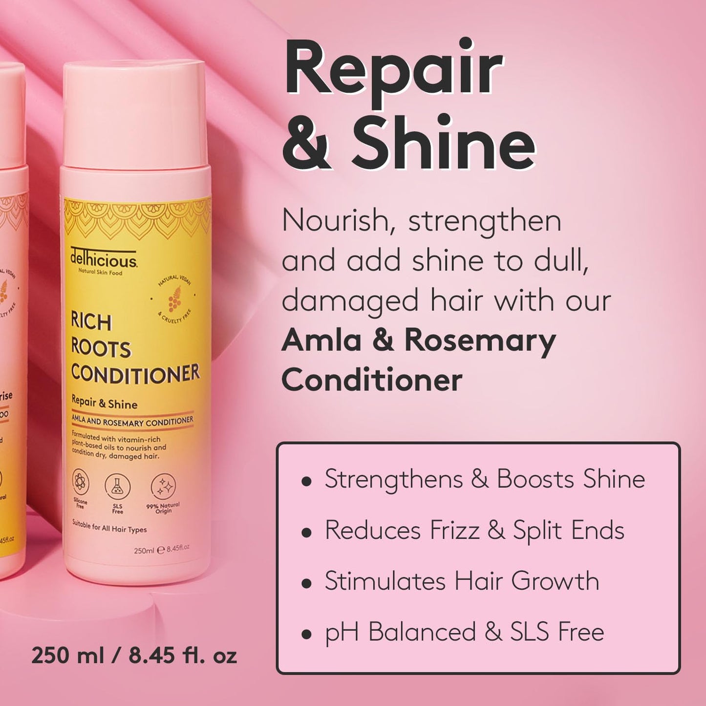 Delhicious Amla Oil & Rosemary Oil Conditioner for Hair Growth - Rich Roots Hair Loss Treatment for Thinning Hair - Nourishes Dry Scalp, Brightens Dull Hair - Natural, Vegan, Ayurveda - 250ml
