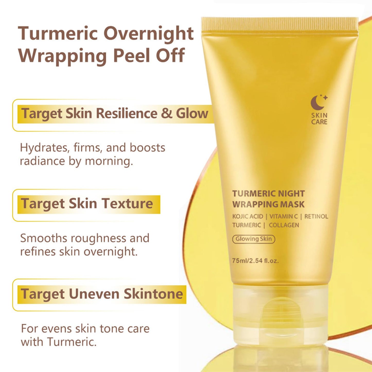Turmeric Collagen Face Mask, Collagen Night Wrapping Mask, Peel Off Face Masks, Overnight Korean Skincare – Hydrating, Brightening & Firming Facial Treatment For Glowing Skin