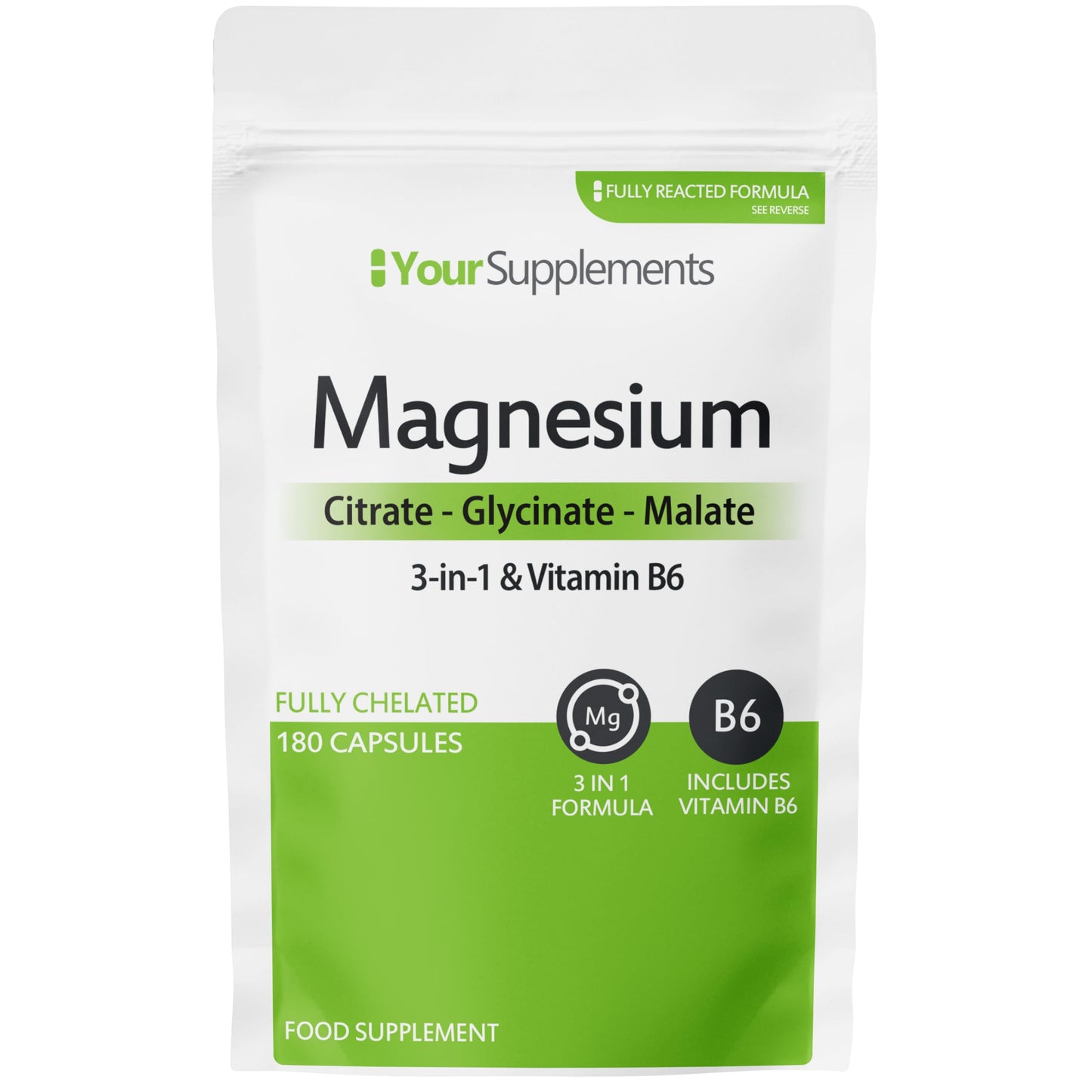 YourSupplements Magnesium Glycinate 3in1 by Your Supplements | UK Made | Citrate, Glycinate, Malate | 180 High Absorption Capsules | Suitable for Vegetarians & Vegans