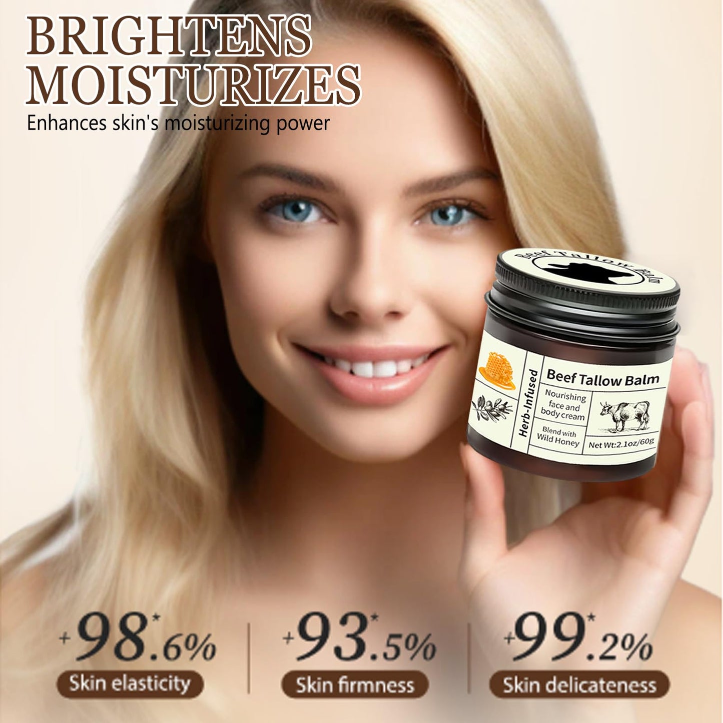 Wormeer Grass-Fed Beef Tallow Honey Balm for Skin - Nourishing Face & Body Cream for Dry Skin - Moisturizing Skincare with Mild Ingredients (Color, A)