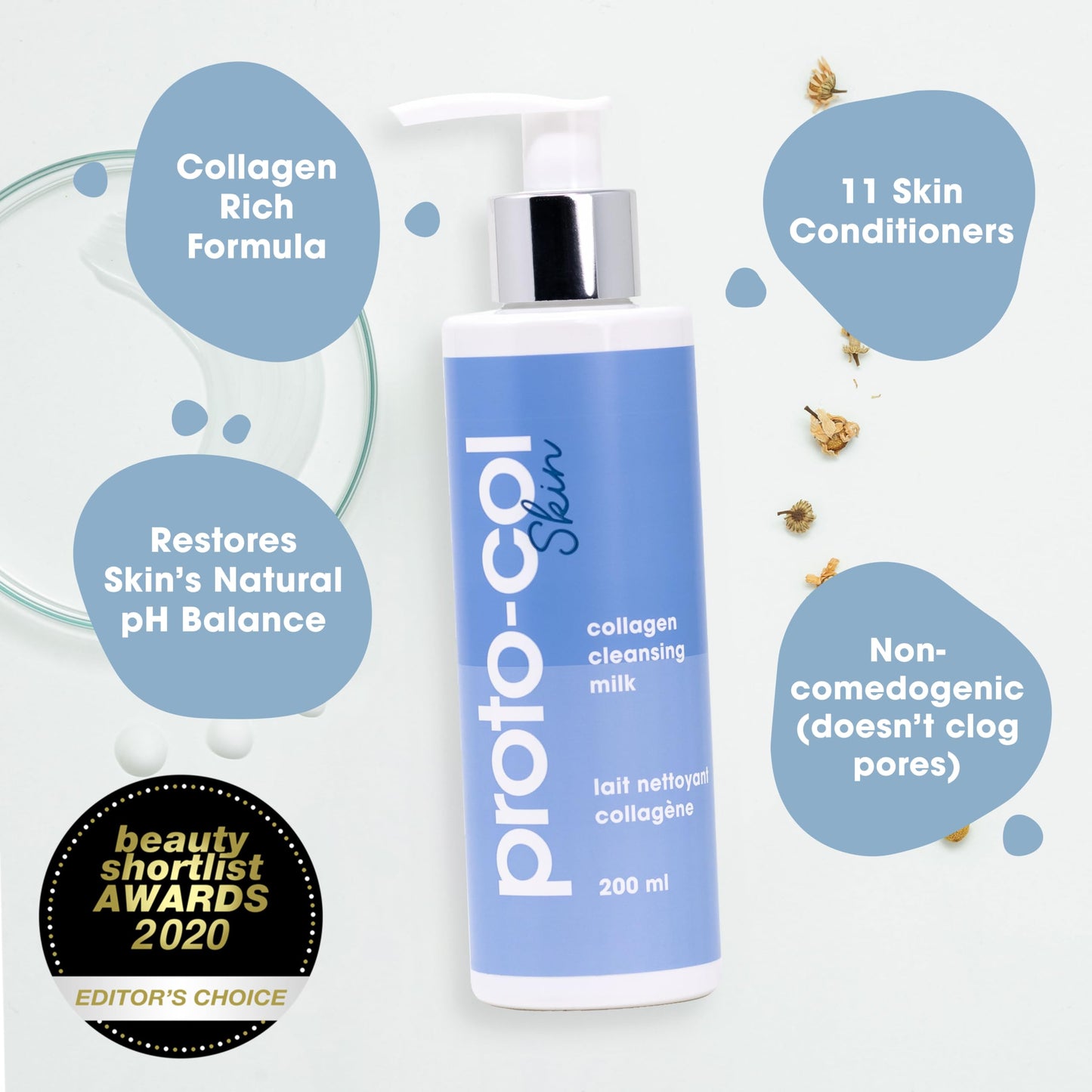 Proto-Col Proto-col - Cleansing Milk, Rich Collagen and Hydrating Hyaluronic Acid with Powerful Vitamins + Minerals, Deeply Cleanses, Brightens Skin and Removes Impurities (200ml)