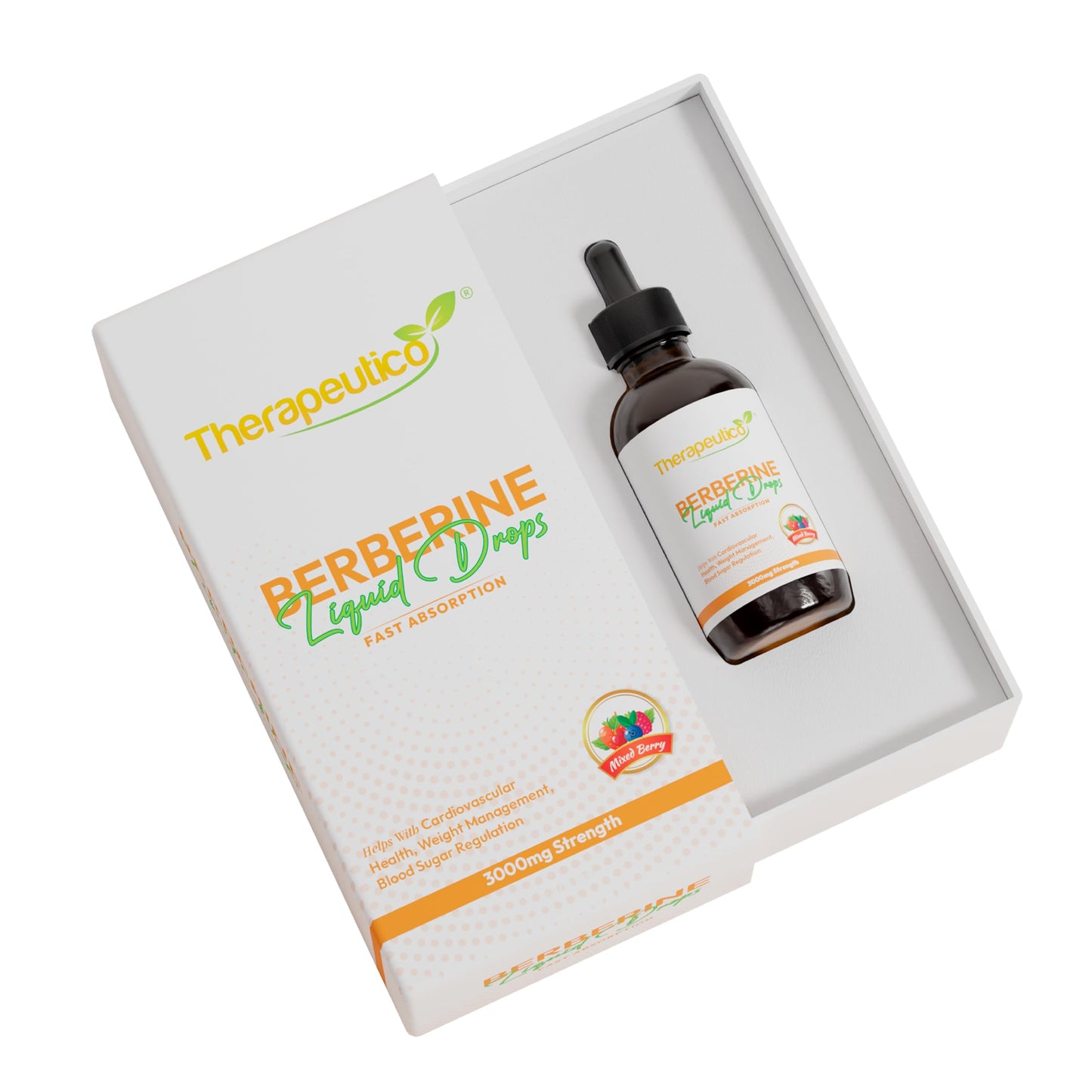 Therapeutico Berberine Supplement Liquid Drops | 3000mg | Mixed Berry Flavour | 99% Bio-Availability | Vegan | 60ml
