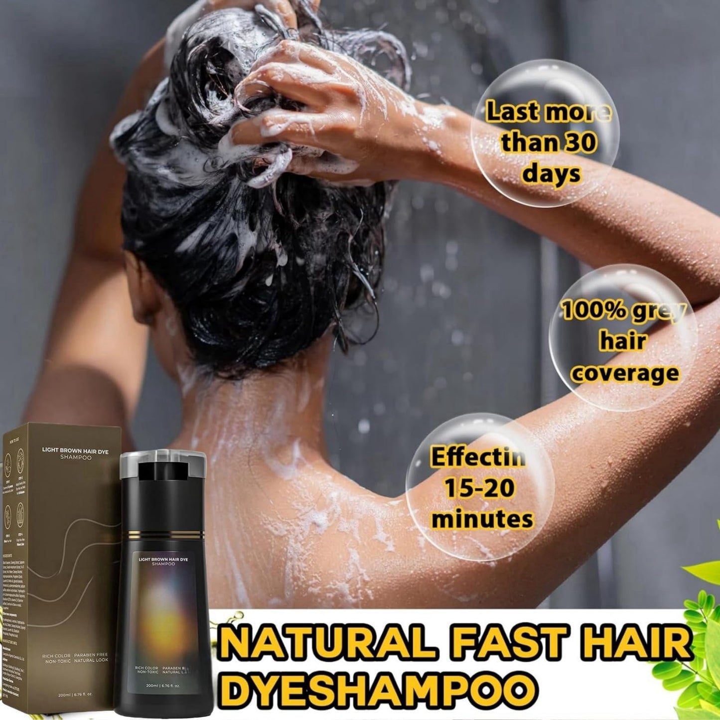 Ruojiar Po/lar Hair Dye Shampoo,3 in 1 Hair Color Shampoo,Instant Color Sham/poo,Colour Sham/poo for Gray H/air,Herbal Ingredients,Semi Permanent Ha/ir Dye,Gentle Maintenance Solution,Long-Lasting,Light Brown