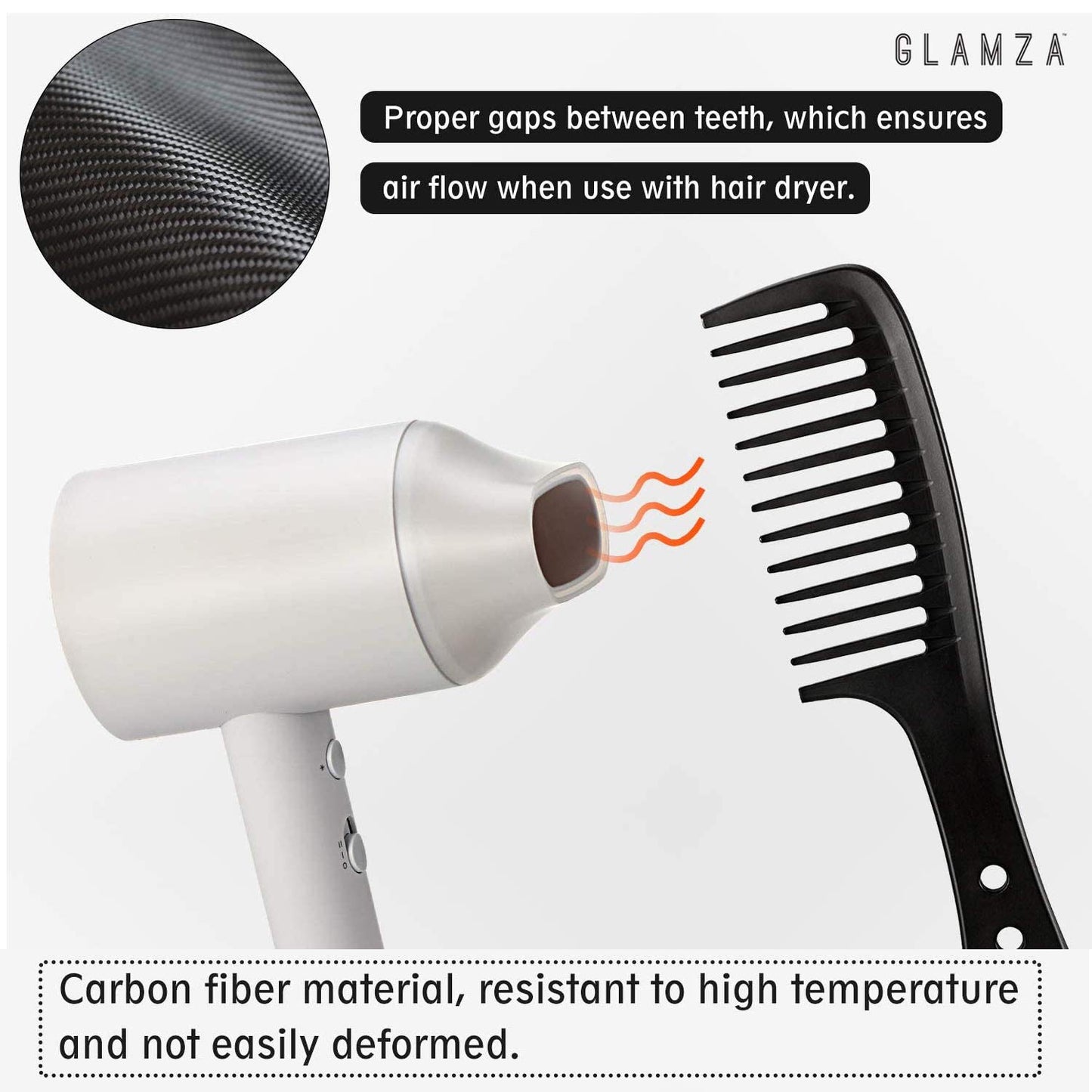 Glamza Wide Tooth Comb GLAMZA Jumbo Wide Detangling Comb - Perfect Afro Comb for Long, Wet or Curly Hair - HUGE 24.5cm Long (Black)