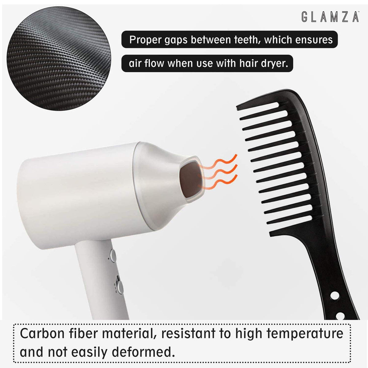 Glamza Massive Jumbo Wide Tooth Detangler Big Huge Comb Handle Afro Hair Basin Brush (Black)