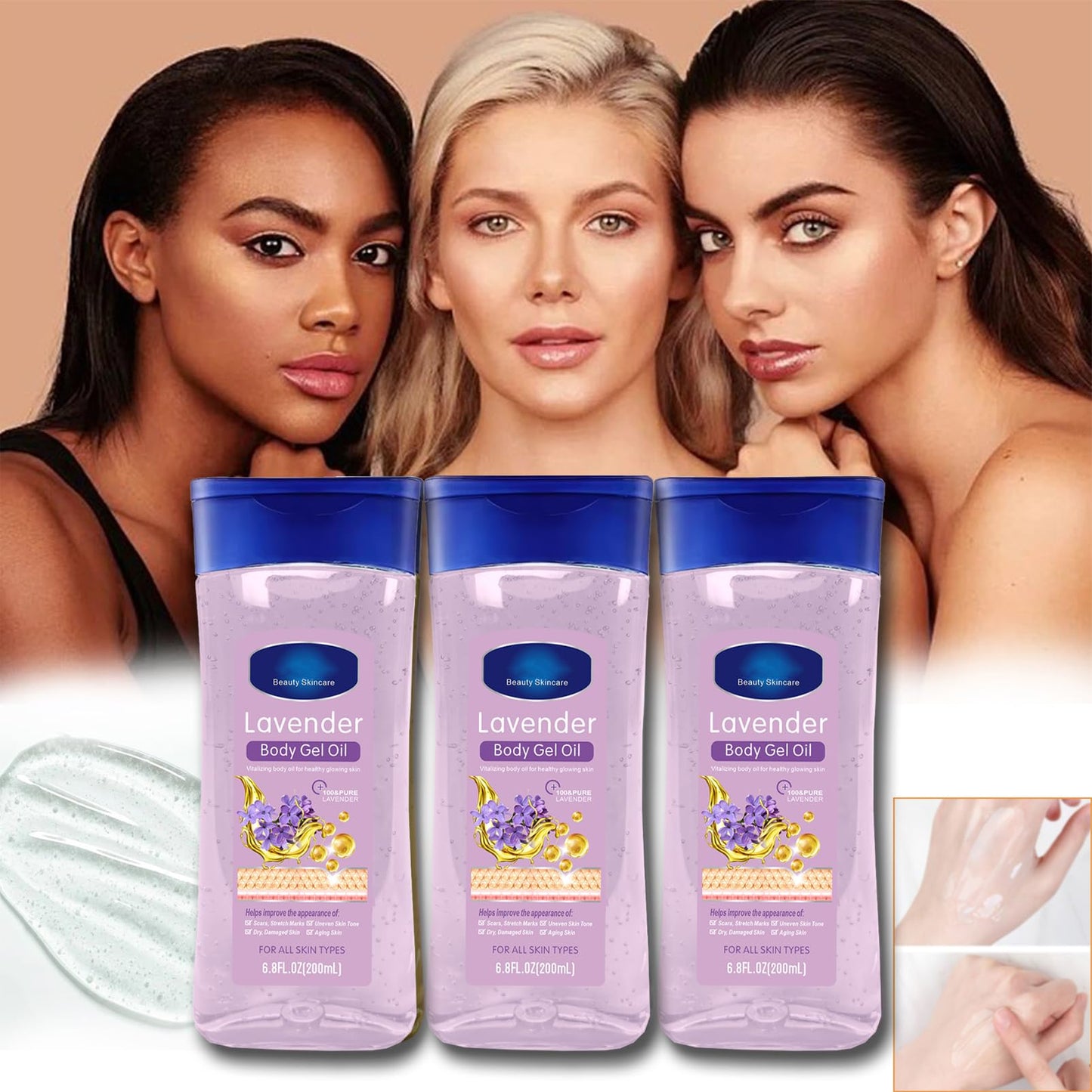 ISBEAUSOLS Lavender Body Oil Gel- Body Moisturising for Women Relaxing Skin Care - Vitamin E Oil For Skin - Body Moisturiser for Anti-Wrinkles & Reduce Fine Lines - Body Oil For Women - Hydrating Body Skin Care