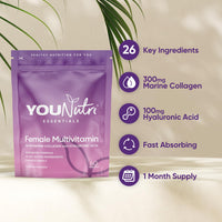 YouNutri Women's Multivitamins & Minerals with Marine Collagen & Hyaluronic Acid – 26 Essential Vitamins, Minerals, & Botanicals – UK GMP Manufactured and Lab Tested - 60 Tablets (1 Month Supply)