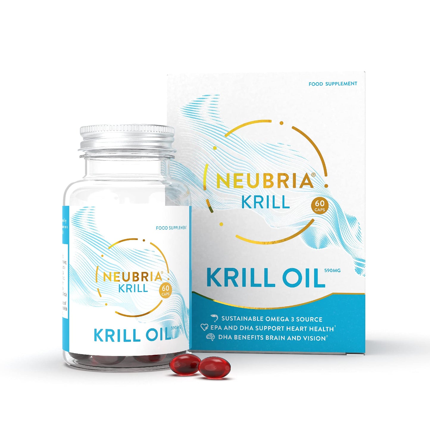 NEUBRIA Superior Krill Oil Capsules- Sustainable Omega 3 Source (318mg per Serving) - High Levels of EPA and DHA, 60 Easy to take Soft Capsules (30 Day Supply) – Non-GMO - by Neubria