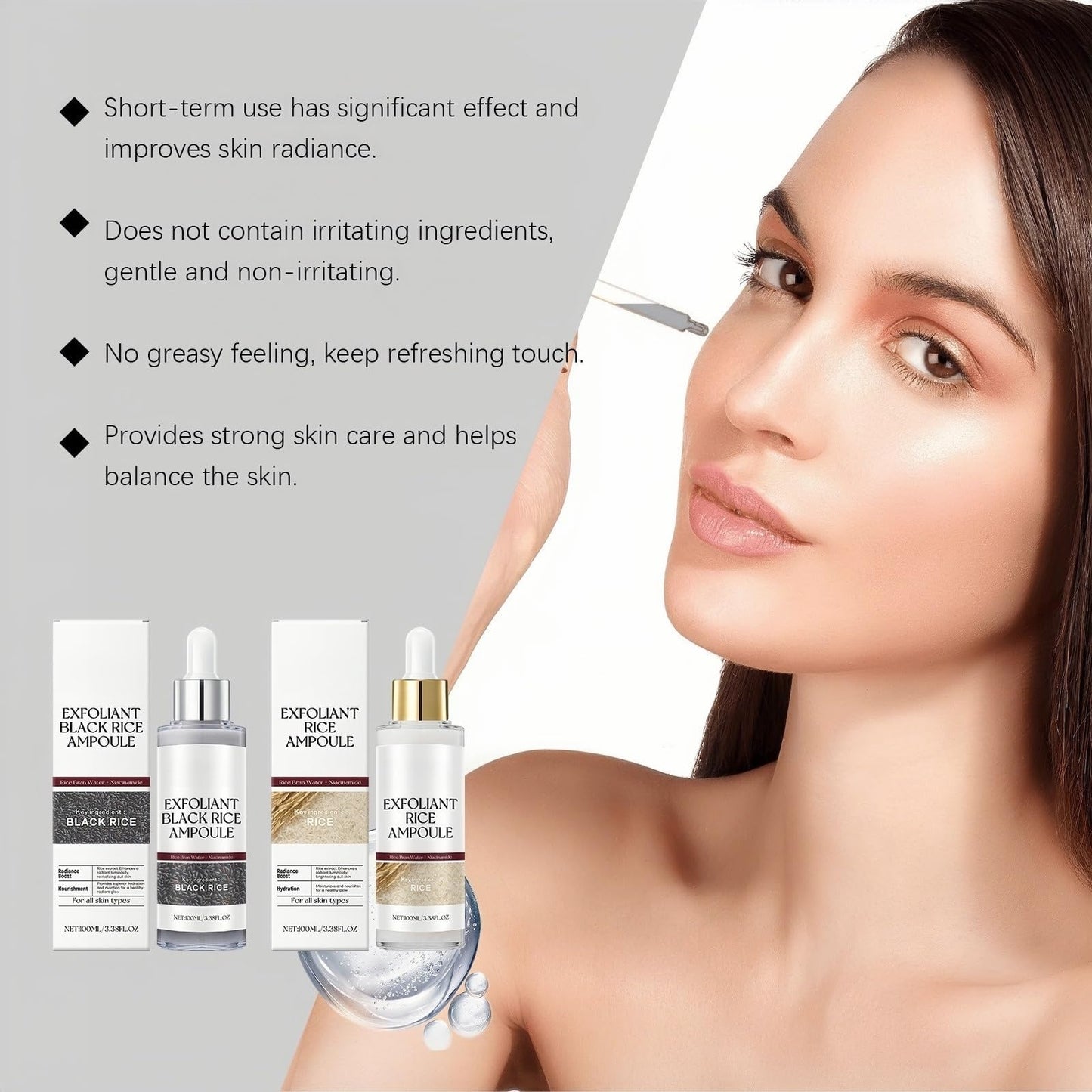 AINxtolm 2pcs Peel Shot Glow Rice Ampoule,Rice Ampoule Duo,Black R-ice Peeling A-mpoule,R-ice Exfoliant,Black and White Ri-ce Face Exfoliantor,Peel Shot Glow White Ri-ce A-mpoule,Face Scrub,Toner for F-ace